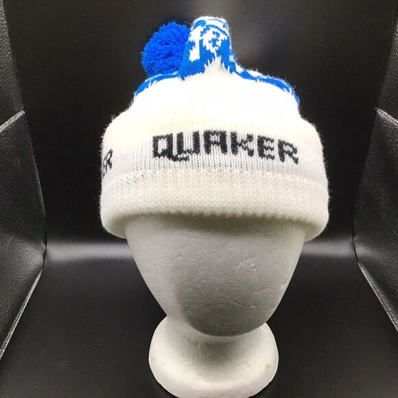 Vintage Quaker Oats Beanie Hat Pom Pom Stocking Hat Knit Logo Blue White main image 6